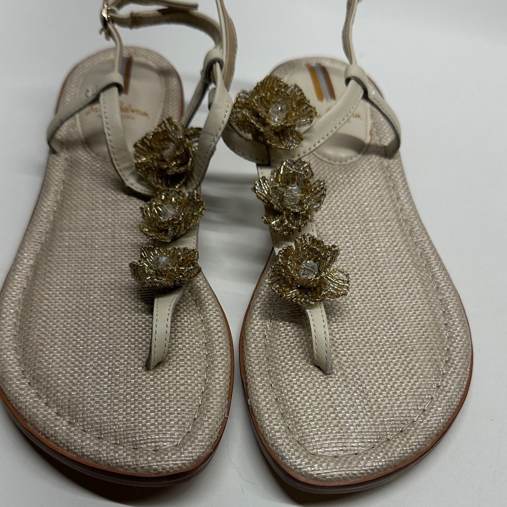 Sam Edelman Gigi Sandals Thong T-Strap Open Toe Shoes Beaded Floral Gold Size 8 - Picture 2 of 8